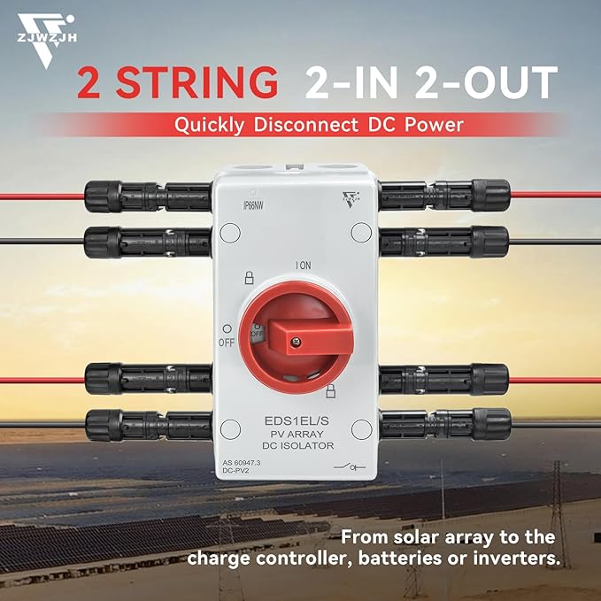 Solar Disconnect Switch 4-Pole DC1500 32A Isolator Solar Switch with Enclosure for Rooftop Solar Systems RVs and Boat Waterproof IP66 Red