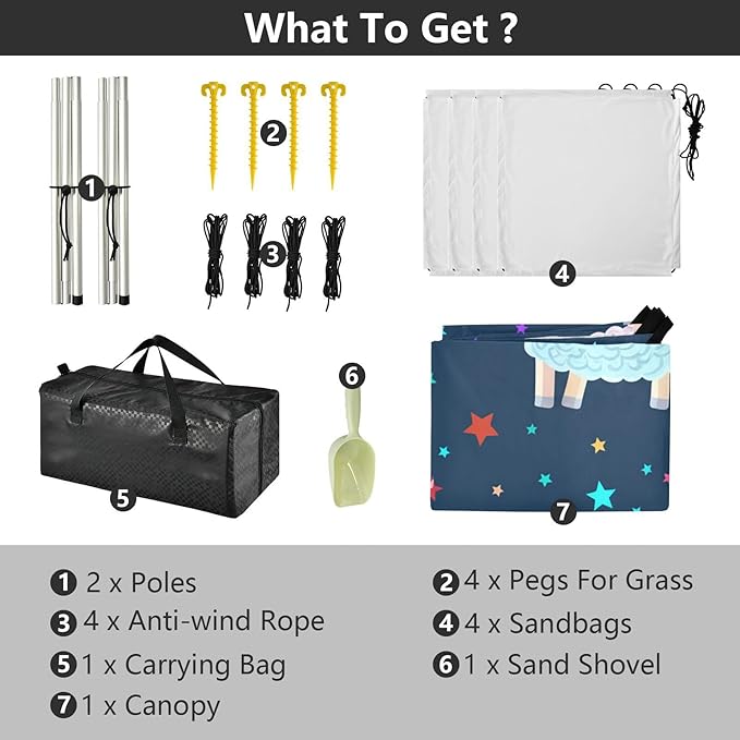 Beach Canopy with Windproof Ropes &amp Sandbags Beach Tent Sun Shade Sun Shelter for Camping Trips Fishing Backyard Fun or Picnics Sheep