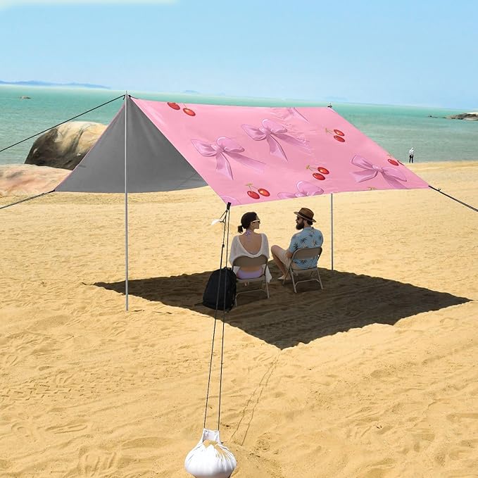 ALAZA Cherry and Bow Beach Tent Sun Shelter Portable Canopy Sunshade for Outdoor Camping Picnics Backyard Fun 10x9 ft