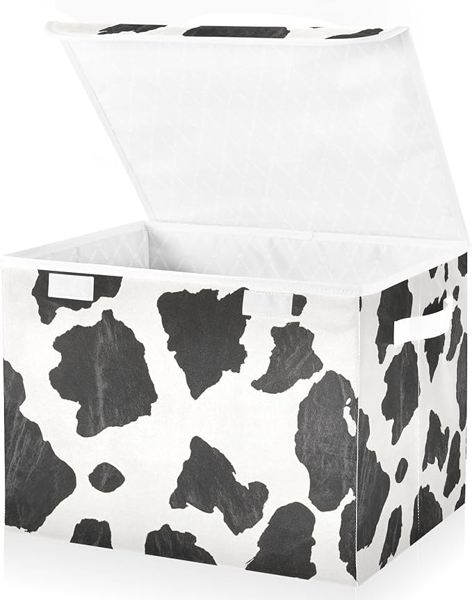 Collapsible Storage Bins with Lids Decorative Fabric Storage Cubes Closet Organizer and Storage Basket Boxes Containers for Clothes Box Chest Nursery Folding Rectangle Classic Cow Print