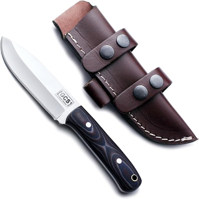 GCS Handmade Micarta Handle D2 Tool Steel Tactical Hunting Knife with leather sheath Full tang blade designed for Hunting &amp EDC GCS 185