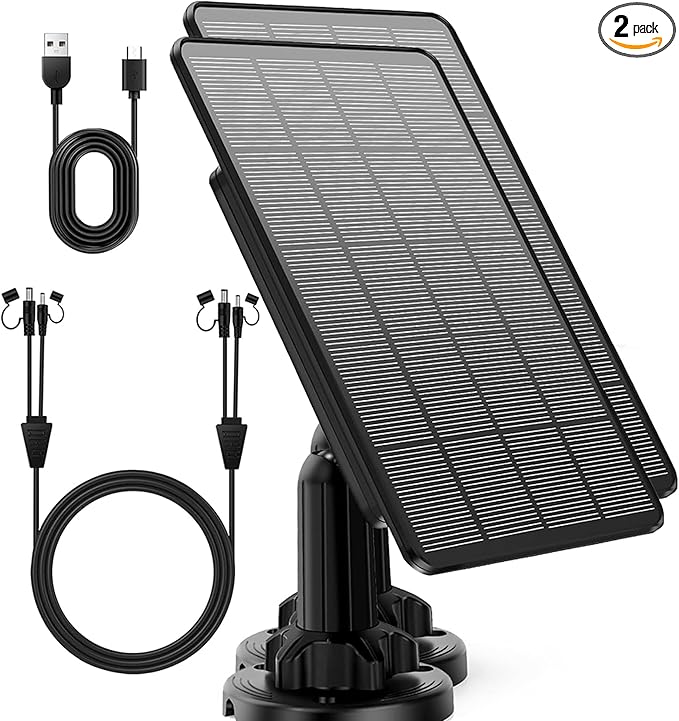 Updated Version 2Pack Trail Cameras Solar Panel 12V/1A 6V/1.5A with Build-in 4000mAh Rechargeable Lithium Battery IP66 Waterproof Hunting Accessory Compatible with Hunting Game Cameras or Deer Feeder