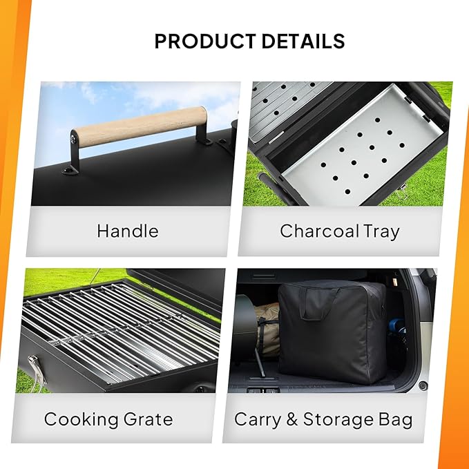 VINGLI Portable Double Sides Charcoal Grill Thermometer &amp Wooden HandleStorage Bag Multi-functional Metal Compact Tabletop BBQ Outdoor Charcoal Grill for Camping Travel Picnic Patio