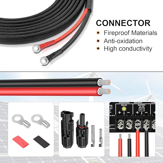 10 Gauge Battery Cable 10 Gauge Wire Connect Charge Controller to Battery Cable for Solar Panels Automotives RVs Motorcycles Boats (10AWG 16FT)
