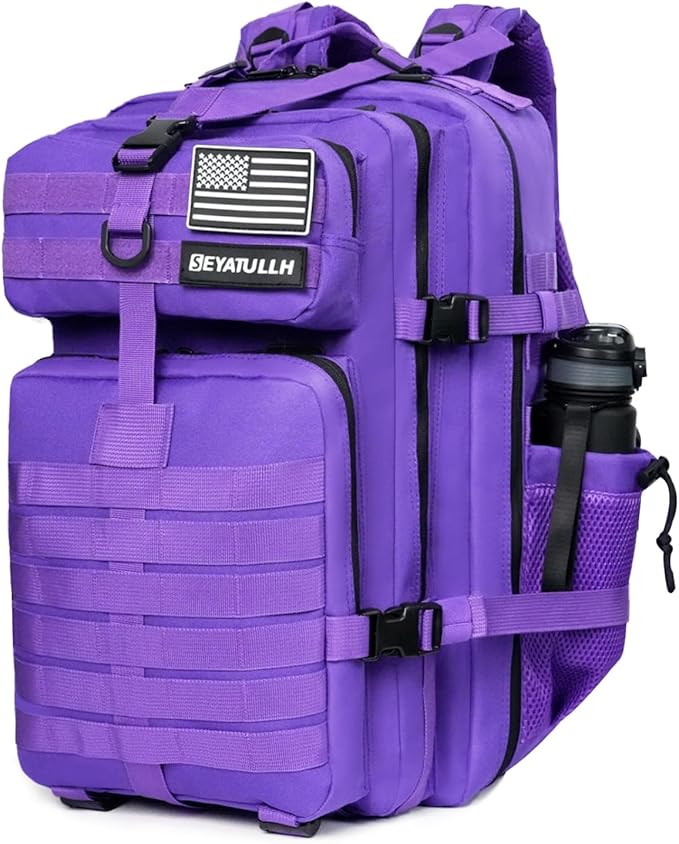 45L Military Tactical Backpack for Men &amp Women Bug Out Bag Assault pack Molle Daypack Hiking Trekking Rucksack (2.0 side pockets (purple))
