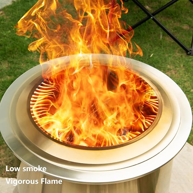Verdeluxe Smokeless Fire Pit22 Inch Stainless Steel Firepit Outdoor Wood Burning Fire Pit with CoverSmokeless Firepits for Outside Backyard Patio Garden Camping Bonfire