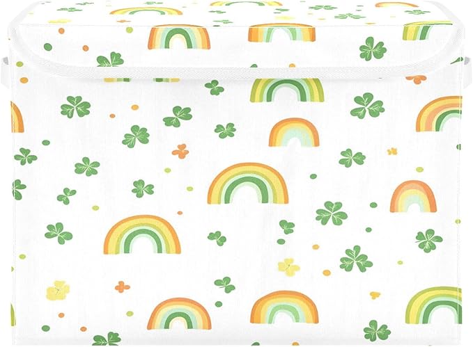 Rainbow and Lucky Straw Fabric Storage Bins with Lids and HandleFoldable Storage Bins with LidsCloset Organizers for Clothes Storage Room Organization Office Storage Chest Organizer
