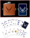 Air Force Flask &amp Cards Gift Set Leather-Wrapped US-Air Force Hip-Flask with Rank Playing-Cards | Disabled Vet Owned Business | USAF Flask-Card-Set