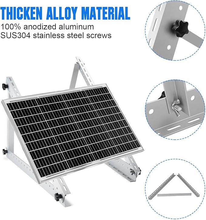 Solar Panel Mount Brackets 2 Sets 45 inch Adjustable with Foldable Tilt Legs Suitable for 2-4pcs 180 200 300 400 500 Watt Solar Panel for Roof RV Boat and Off-Grid