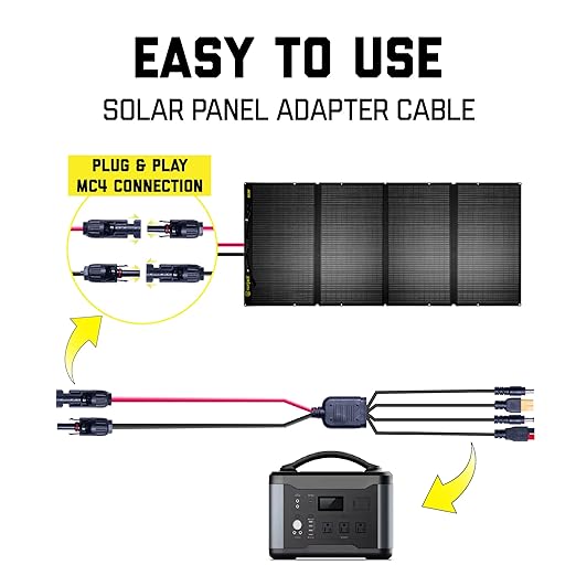 SunJack MC4 Solar Panel to Portable Power Station Adapter Cable XT60 / Anderson / DC7909 and DC8020 (8mm) Plug Connectors Charge Solar Powered Generator Battery (12AWG 10FT/3M)