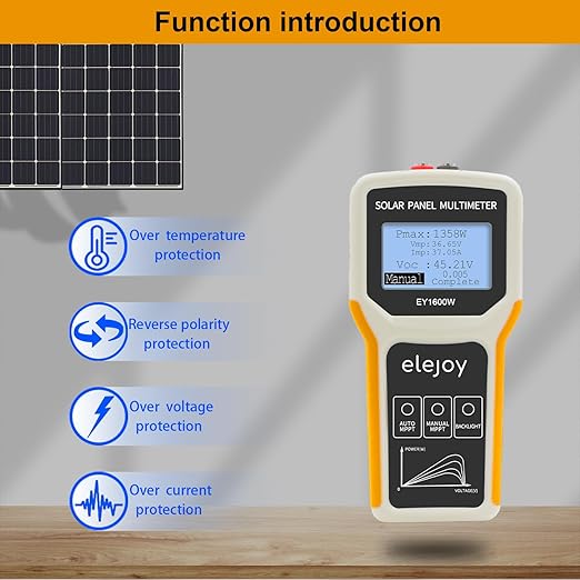 Upgrade 1600W Solar Panel Portatil Smart Tester Auto/Manual MPPT Photovoltaic Panel Multimeter Testing Power Meter Tool with LCD Display Backlight for PV