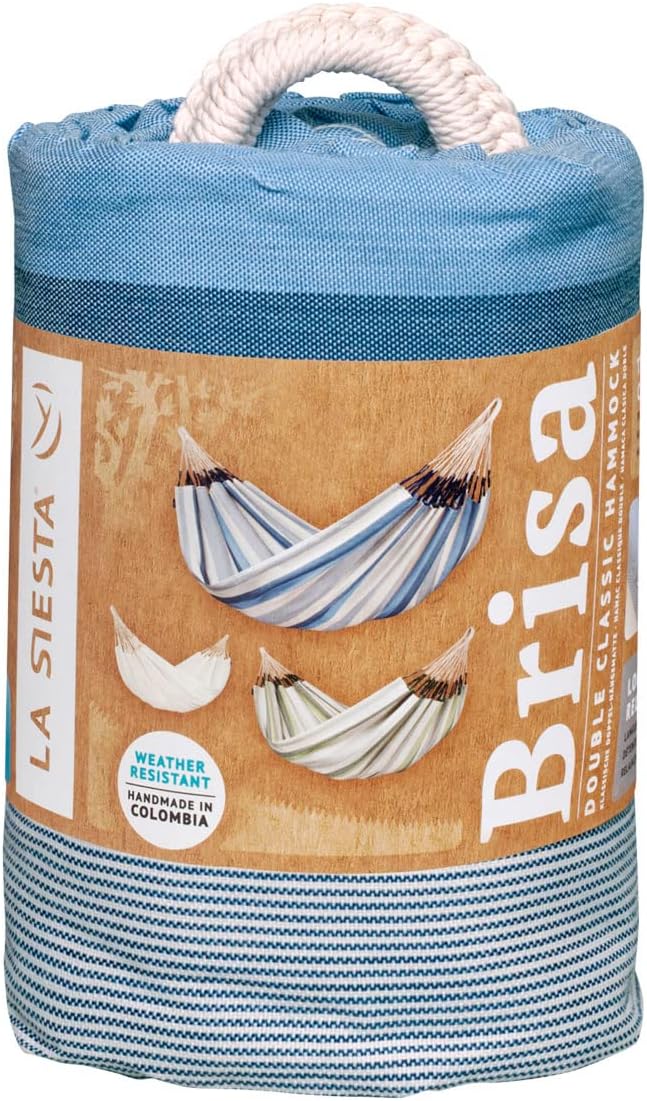 LA SIESTA Brisa Classic Hammock Handmade Weather-Resistant Tear-Resistant Hammock for Indoor &amp Outdoor Relaxation Size-Double - Sea Salt