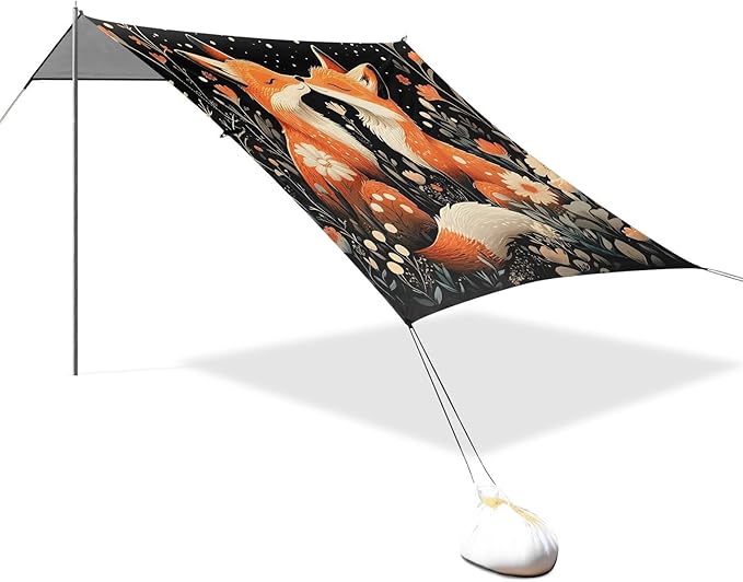 ALAZA Two Foxs Beach Tent Sun Shelter Portable Canopy Sunshade for Outdoor Camping Picnics Backyard Fun 10x9 ft
