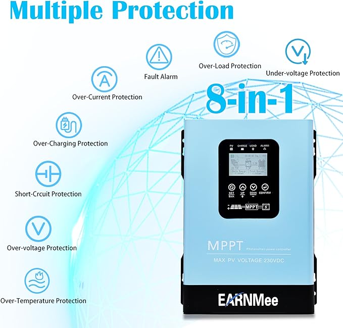 120A MPPT Solar Charge Controller12V 24V 36V 48V 60V 72V 84V 96V Solar Battery Regulator PV Max 230V for Sealed Lead Acid Gel and Lithium Battery (120A)