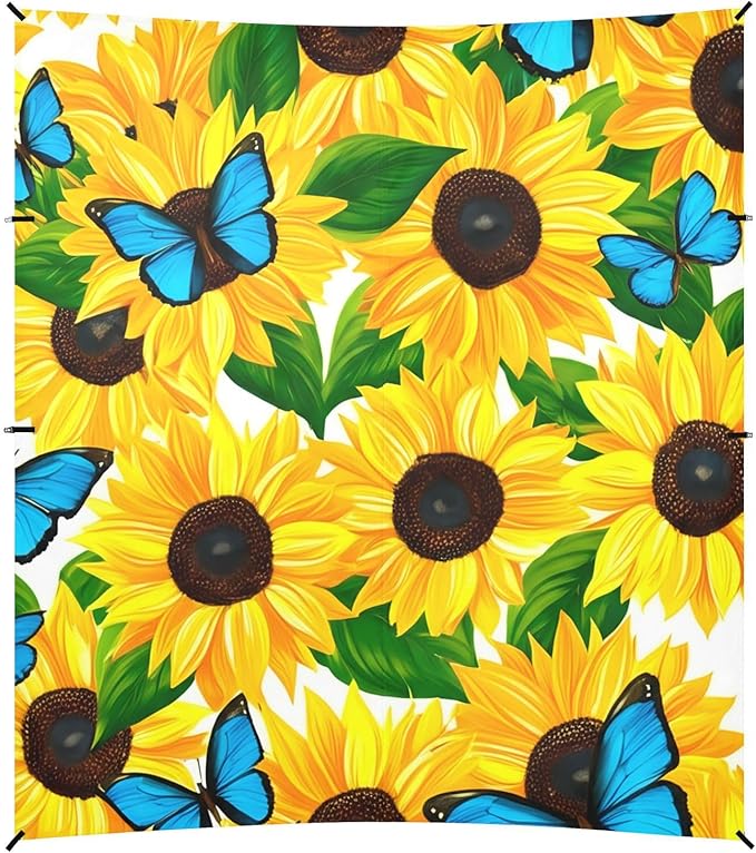 Beach Canopy with Windproof Ropes &amp Sandbags Beach Tent Sun Shade Sun Shelter for Camping Trips Fishing Backyard Fun or Picnics Sunflowers
