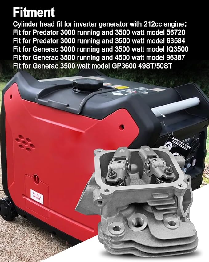 Cylinder Head Assembly Fit for Predator 3500 Watt &amp Generac 3500/4500 Watt Some Models Fit for 212cc Engine Inverter Generator Replace IQ3500 56720 63584 96387 GP3600 49ST 50ST