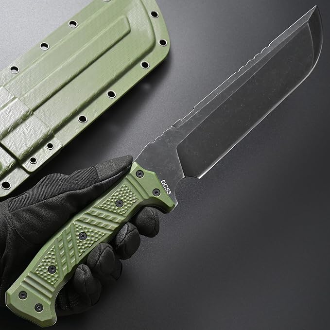 Gtkii GTK32 Fixed Blade Knife DC53 Steel Blade Full Tang Nylon Fiberglass Handle Heavy Duty Knifes for Field Hunting Camping Adventure(Green)