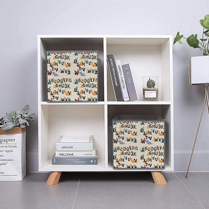 Fabric Cube Storage Bins with Handles Dinosaur Foldable Collapsible Organizer for Shelving Units Decorative Box for Living Room &amp Bedroom Decor