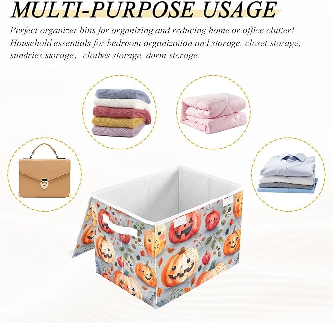 senya Halloween Baskets Collapsible Storage Bins with Lids Halloween Pumpkins Cute Leaves Storage Boxes Clothes Baskets for Organizing