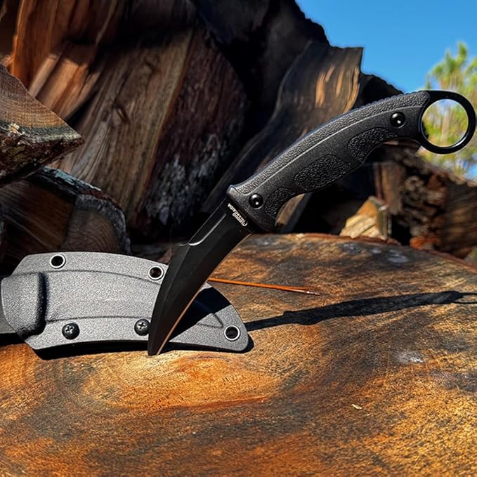 BATTLBOX Doug Marcaida Designs K-TAC Fixed Blade Karambit 3.15in D2 Steel Curved Blade Finger Ring Handle Multi-Position Sheath EDC Camping Hiking Outdoors