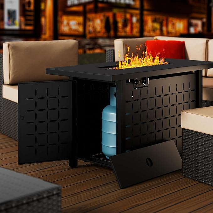 Walsunny 43 Inch Propane Fire Pit Table Outdoor Fire Pit 50000 BTU Gas Fire Pit Table Fire Pits with Lid and Lava Rock for Outside Patio Garden Yard
