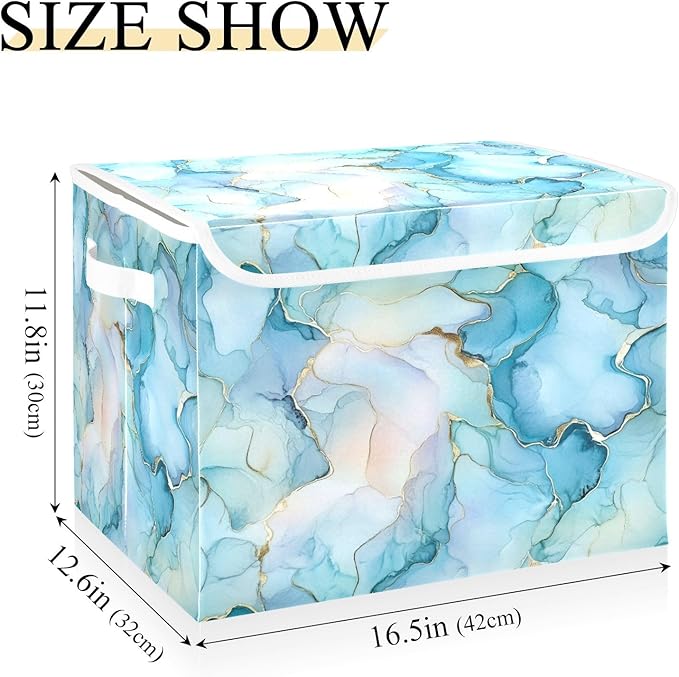 senya Large Storage Bins with Linen Ink Border Collapsible Foldable Storage Cubes Fabric Closet Organizer Containers Box with Flip-Top Lid for Home Bedroom Office 16.7 x 12.6 x 11.8in