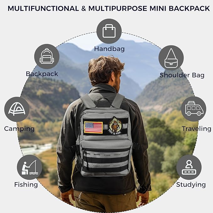9L Mini Tactical Backpack for Men WomenSmall Military Tactical Backpack for SportGymHikingTravelCamping (Gray)