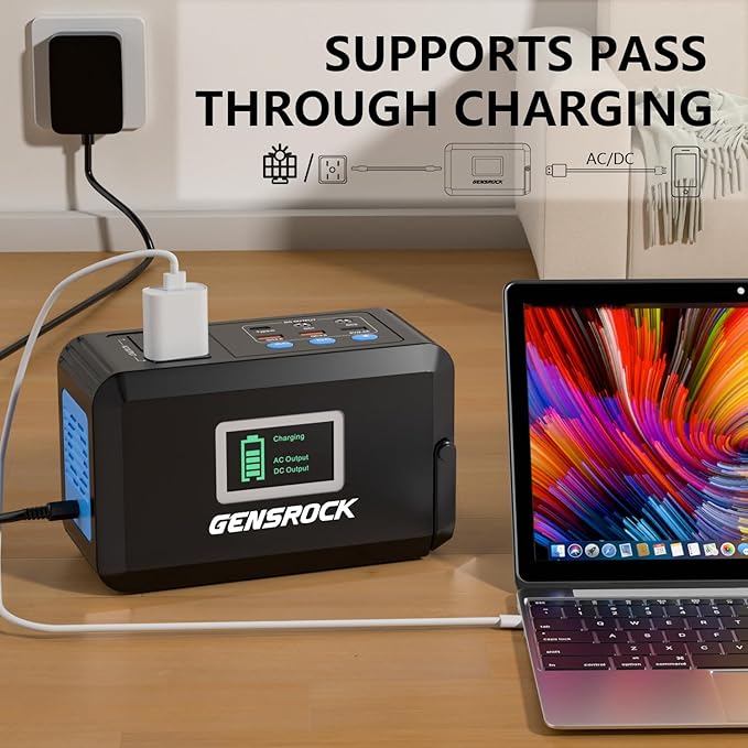 GENSROCK Portable Power Station 120W(220W Peak) 88Wh Camping Solar Generator Lithium Battery Power Bank with 2 110V AC Outlet QC 3.0 Type-C LED Flashlight for CPAP Home Camping Travel Emergency