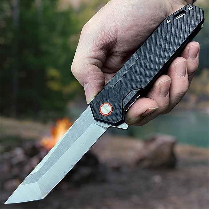 TACTICAL GEARZ Pocket Folding Knife for EDC G10 Handle D2 Steel Tanto Blade Includes Sheath (Vinx)