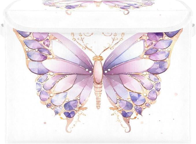 MNSRUU Containers Baskets with Lids Dreamy Purple Butterfly Foldable Storage Bins Organizer with Lid Collapsible Storage Boxes for Home Bedroom Closet Office