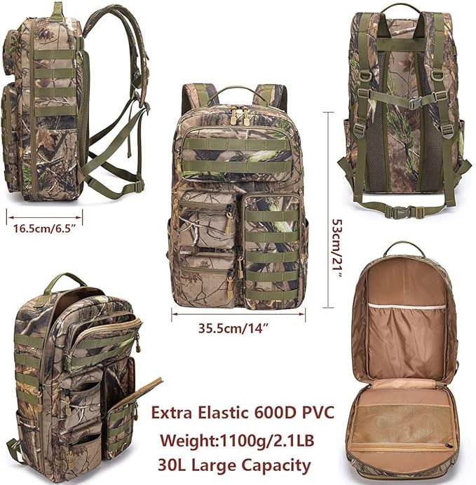 EUNOGO Hunting Backpack Camo Hunting Backpacks &amp duffle Bags Water resistant for Camping Hiking-30L(Green)