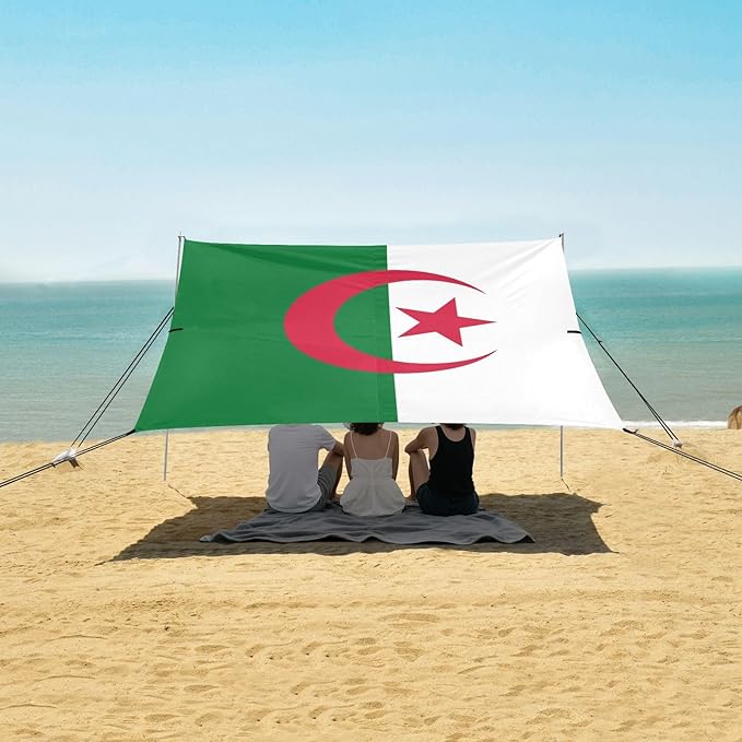 Peoples Democratic Republic Algeria Flag Beach Canopy UPF50+ Easy Setup Portable Sun Shelter with Carrying Bag for Family Trips Picnics &amp Camping