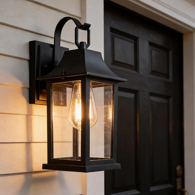 Outdoor Sconce LightsBlack 13 inch Outdoor Wall sconcesAluminum &amp Tempered Glass Exterior SconceWaterproof Rustproof Porch Lighting for Front DoorGaragePatio