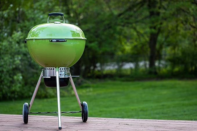 Weber Master-Touch Charcoal Grill 22-Inch Spring Green – Premium Outdoor BBQ Grill with Tuck-Away Lid Holder &amp One‑Touch™ Cleaning System Porcelain‑Enameled Kettle