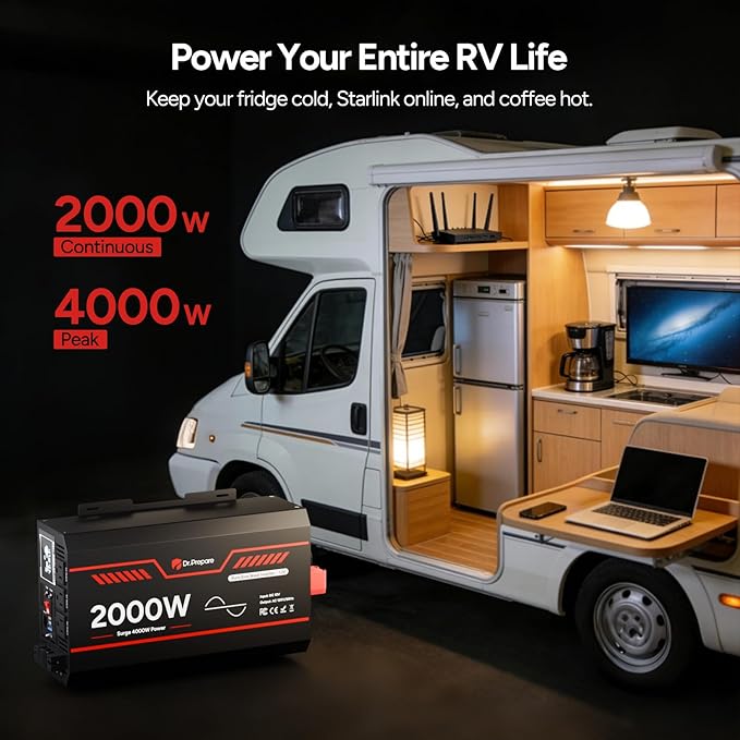 DR.PREPARE 2000W Pure Sine Wave Inverter 12V DC to 110V AC Converter w/ 4000W Peak GFCI Protection 3X AC Sockets Hardwire Port Remote Solar Power Inverters for Vehicles RVs Home Off Grid