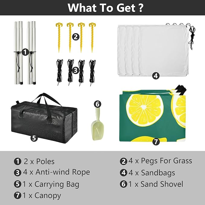 Beach Canopy with Windproof Ropes &amp Sandbags Beach Tent Sun Shade Sun Shelter for Camping Trips Fishing Backyard Fun or Picnics Lemon