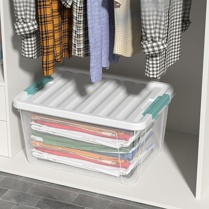 Ramddy 32 Quart Clear Storage Bin with Lid 6-Pack Plastic Storage Box