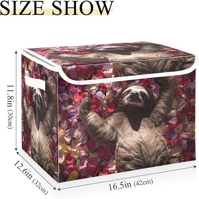 Storage Cube with Lid Beauty Sloth Print 16.5×12.6×11.8 IN Collapsible Large Capacity Foldable Storage Basket Bin Organizer
