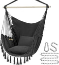 Y- STOP Hammock Chair Hanging Rope Swing Max 500 Lbs 2 Cushions Included Large Macrame Hanging Chair with Pocket Cotton Weave for Superior Comfort Durability (Dark Grey)