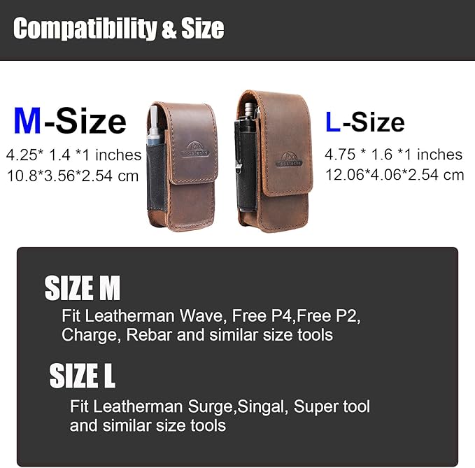 Topstache Multitool Sheath for Men - Belt Leather Multitool Holster - EDC Belt Organizer for Leatherman Gerber - Magnetic Closure Multitool Pouch Fits Folding Tool Darkbrown
