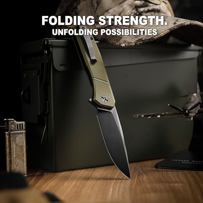 IOI Task Force I51584 Tactical Pocket Knife for Men – 14C28N Black Titanium PVD Folding Blade G10 Handle EDC Folding Knife with Clip Enhanced with Custom Left-Side Clip for Camping &amp Everyday C