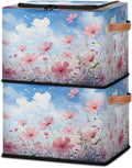 KOBLEN Poppies Seamless Pattern Storage Basket Collapsible Rectangular Storage Bins with Zipper Lid Handle Closet Shelf Cloth Organizer Basket for Nursery Bedroom Clothes Toy 2 Pack