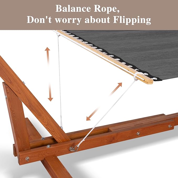 SUNCREAT Hammocks for Outside with Stand Balance Ropes Two Person Hammock for Poolside Backyard Garden Patio Dark Gray