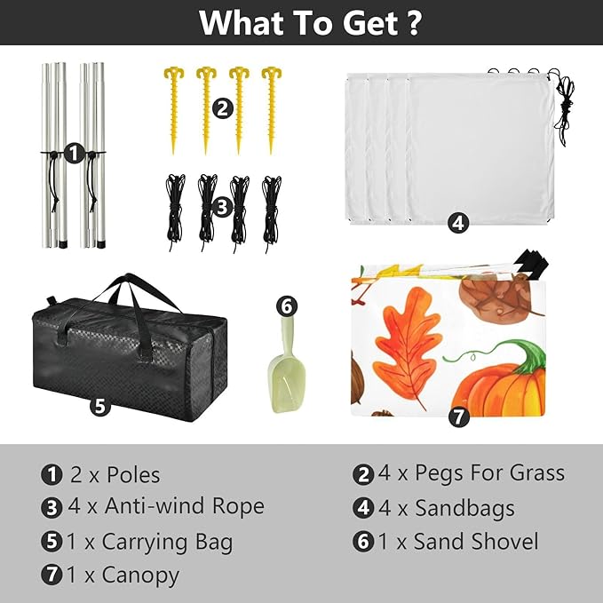 Beach Canopy with Windproof Ropes &amp Sandbags Beach Tent Sun Shade Sun Shelter for Camping Trips Fishing Backyard Fun or Picnics Pumpkins
