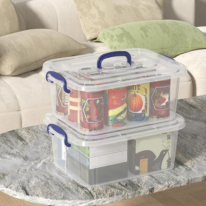 8 Quart Plastic Latching Boxes with Handles Clear Storage Tote with Lids 2 Packs