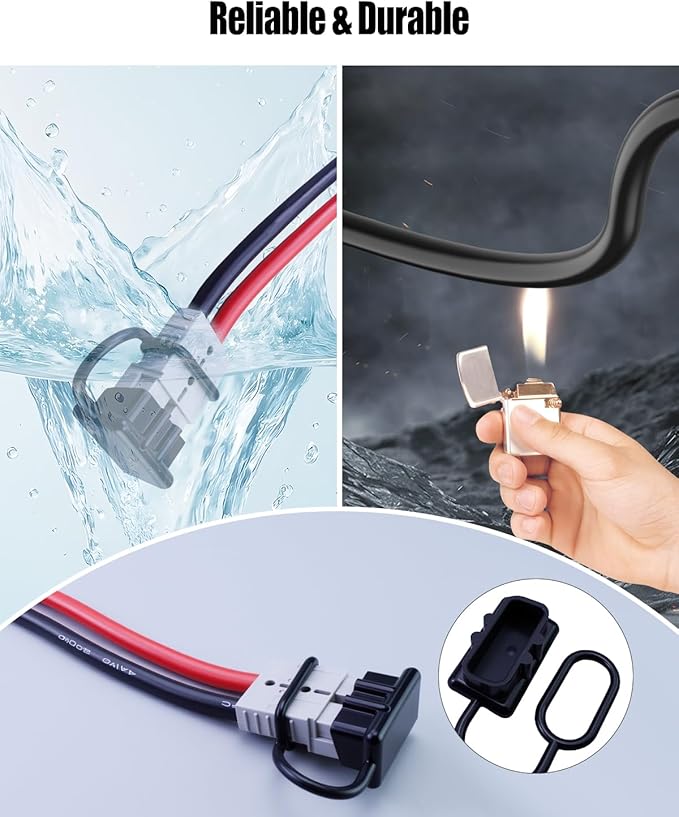 175A 4AWG Battery Connector Cable Fit for Andersons Plug Extension Cable Forklift 30cm 4 Gauge Quick Connect Disconnect Wire Harness with Ends Lug and Waterproof Cap