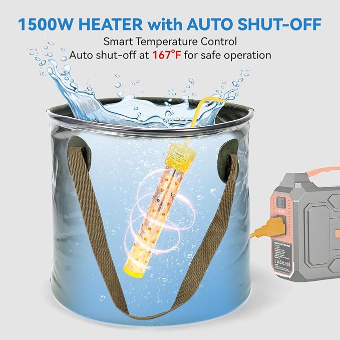 Portable Shower with Heater &amp Tent – 6.6 Gallon Foldable Bucket 1500W Auto-Off Heater 6000mAh Rechargeable Portable Camping Shower Pump Digital Temp &amp Power Display for Hiking &amp Beach