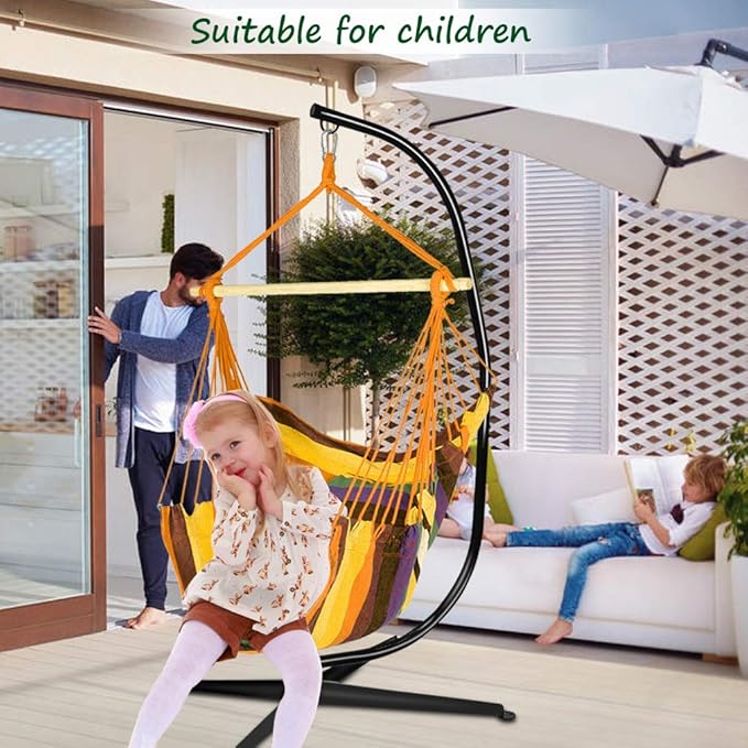 Hammock Chair Stand Hanging Hammock Chair Stand C Stand Outdoor Indoor Solid Steel Heavy Duty Stand Only Construction for Hanging Hammock Air Porch Swing Chair 330Lbs Capacity Black