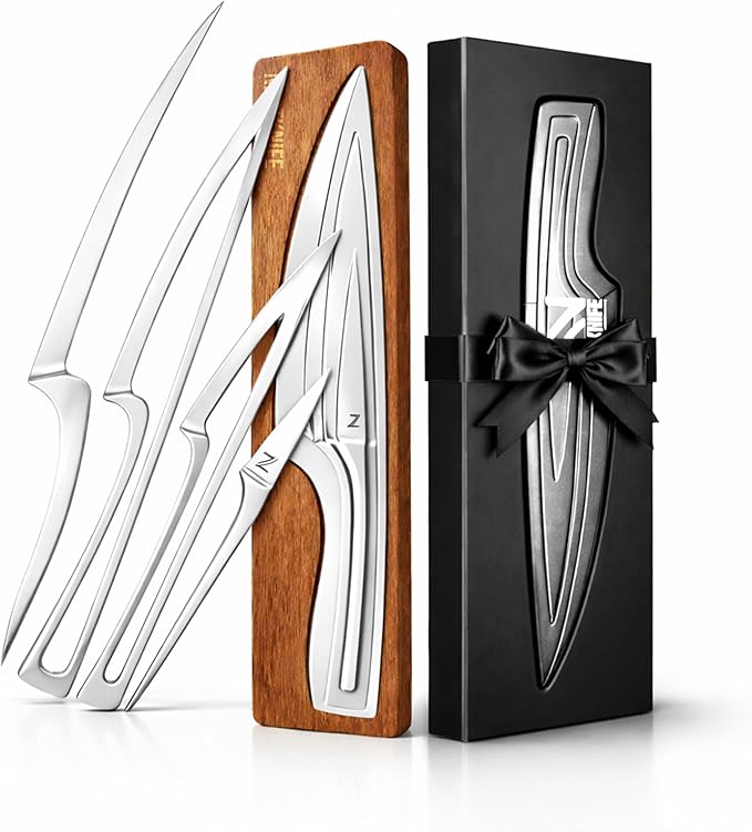 NestKnife Magnetic Knife Set - VG10 High Carbon Stainless Steel Kitchen Knives with Patented Space-Saving Nesting Design &amp Magnetic Holder - 4 Piece Razor Sharp Professional Chef Knife Set
