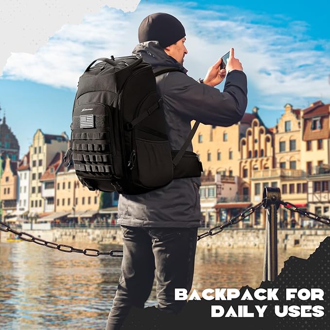 Maelstrom Tactical Backpack for Men Water Resistant 40L Military Backpack for Hiking Camping Gym with Molle System (Black)